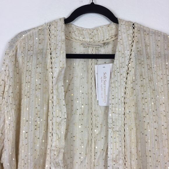 NWT Soft Surroundings Cream Sequin Glamour Kimono Cardigan Medium Bohemian - Picture 4 of 12